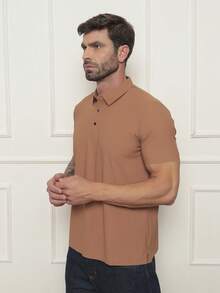 Men's Polo Shirt In Polyamide, Cool Fabric, Elastic, Style And Quality - 駝色 - 查看 4