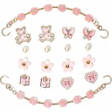 18Pcs Flower Shoe Chain Charms For Women, Bling Shoe Charms For Girls Clog Sandals, Girly Shoe Chains, DIY Shoe Decoration Accessories For Party Favor - 粉色 - 查看 2