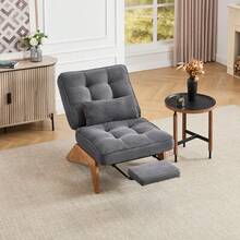 Modern Adjustable Backless Lounge Chair Made Of Fabric With Footrest, Lumbar Cushion And Wooden Legs For Living Room/Bedroom/Study - Dark Gray + Corduroy - View 2