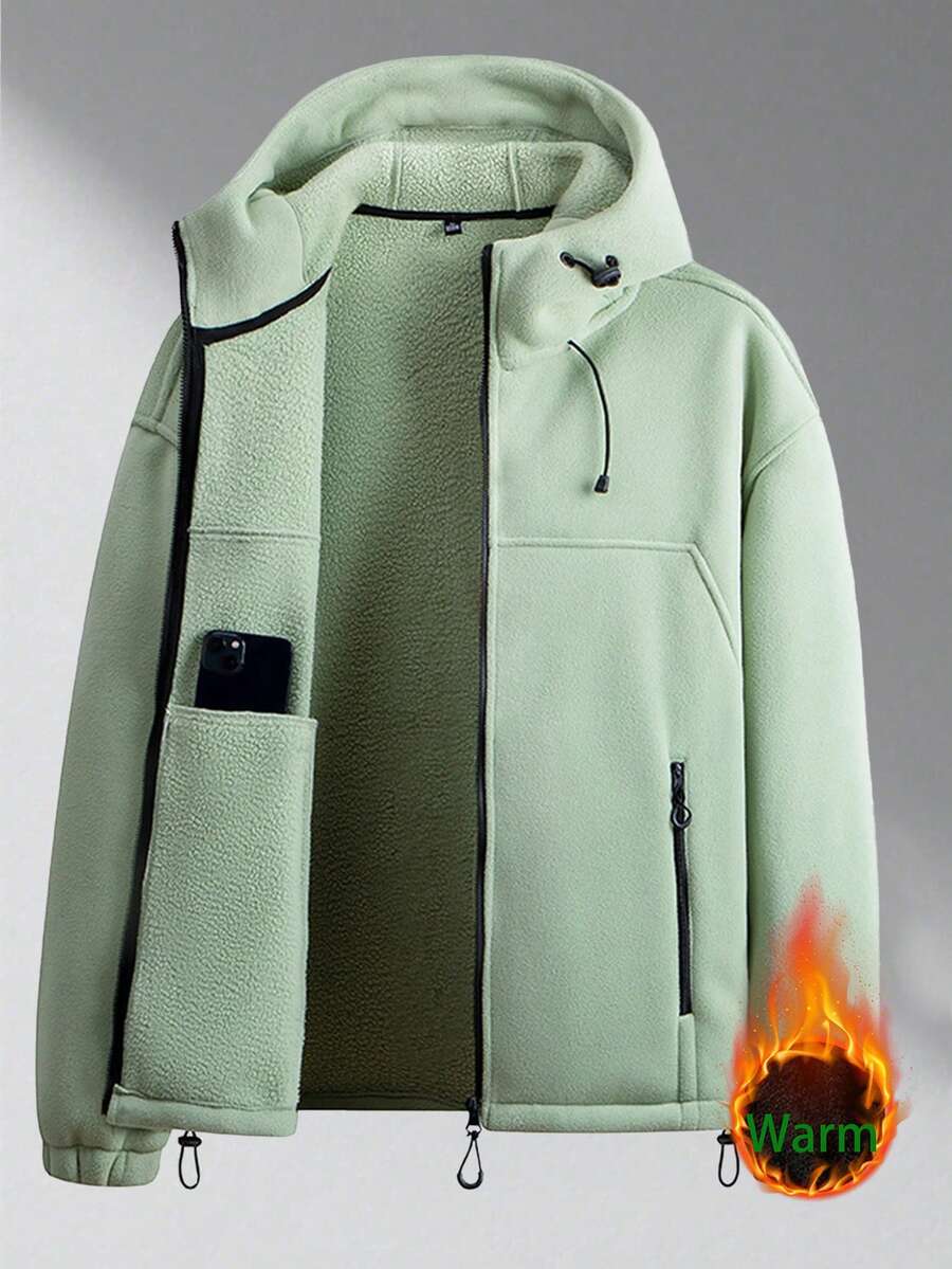 Men's Autumn/Winter Thick Hooded Sweatshirt Sweatshirt, Casual & Fashionable Fleece Jacket - Green - View 1