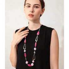 Noessla Layered Long Necklaces For Women Crystal Beaded Statement Necklace Sweater Silver Chain With Gifts Box Jewelry{Inchcolor_nameinch:Inch07-Hotpinkinch} - 07-亮粉色 - 查看 5