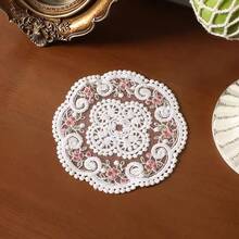 1pc Vintage French Style Lace Placemat, Elegant Lace Tablecloth, Handmade Embroidered Table Mat, Suitable For Home Dining Table Decor, Party Decoration, Home Decor, Room Decor, Wall Decor, Photography Backdrop, Photo Props - White - View 13