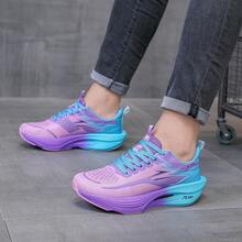 Women's Carbon Plate Running Shoes, Breathable Knitted Sports Shoes, Non Slip, Elastic, Suitable For Various Outdoor Sports Such As Running, Fitness, Tennis, Etc - Blue and Purple - View 5