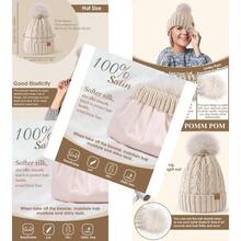 Winuesa Satin Lined Beanie For Women With Pom Pom Fashionable Womens Winter Hats Silk Beanies Cute Warm Knit Hat Skull Cap - Black - View 7