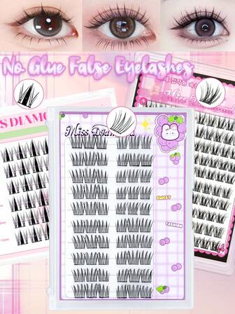 100/60/30簇自粘假睫毛，单根睫毛无需胶水，日韩风格，适合初学者，自然逼真，轻盈柔软，适合初学者，睫毛簇，假睫毛，假睫毛