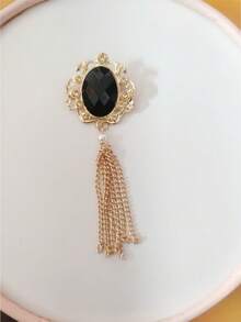 1pc Versatile European And American Style Brooch Pin - Golden Alloy Flower Design With Simulated Gemstone Chain Tassel, Can Be Used As A Brooch Or As A Tie Pin For Neckline Decoration,School - Multicolor - View 32