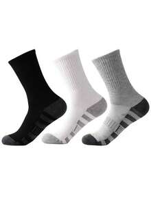 3 Pairs Teenage Color Block Mid-Calf Socks, Casual Versatile Sports Socks For Boys Aged 10-18 - Multicolor - View 1