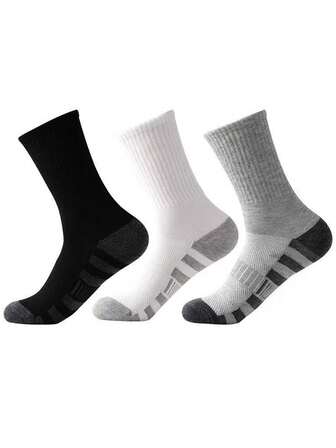 3 Pairs Teenage Color Block Mid-Calf Socks, Casual Versatile Sports Socks For Boys Aged 10-18