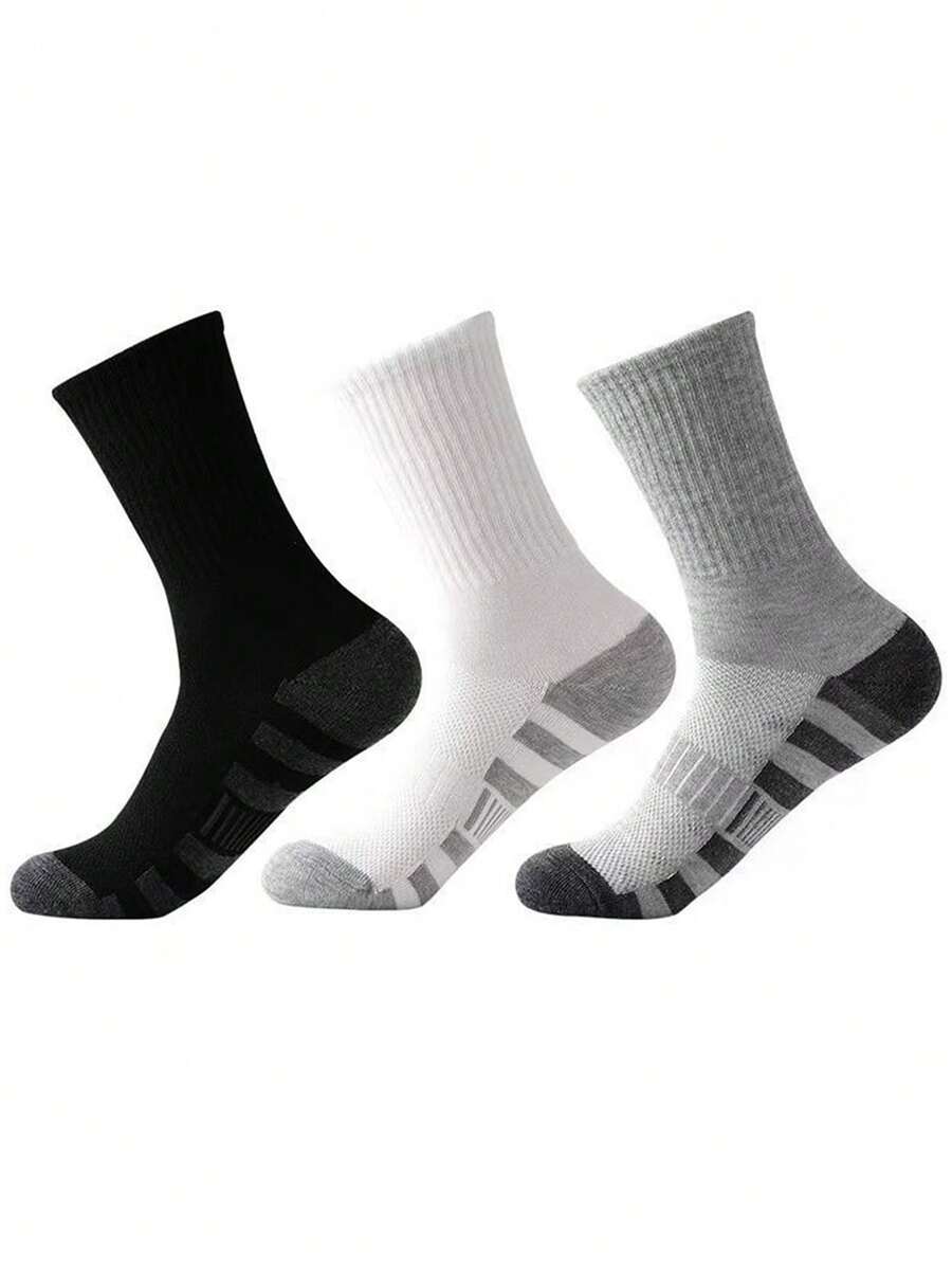 3 Pairs Teenage Color Block Mid-Calf Socks, Casual Versatile Sports Socks For Boys Aged 10-18 - Multicolor - View 1