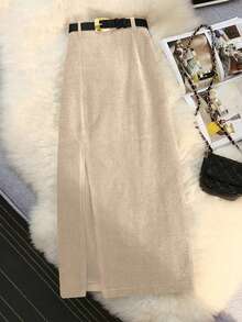 Falda A-Line de pana de cintura alta, estilo casual y versátil, con diseño de cintura elástica estilizante, elegante y sofisticada, adecuada para otoño/invierno