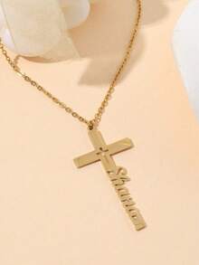 One Personalized Cross Name Necklace, Available In Various Styles With Customizable Text, Made Of Stainless Steel, Unisex, A Perfect Gift For Birthdays Or Valentine's Day. - Multicolor - View 3