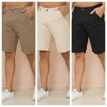 Kit Of 3 Men's Twill Shorts With Built-In Pocket, Economical Premium Quality, No Elastane. - castanho+bege+preta - 查看 1