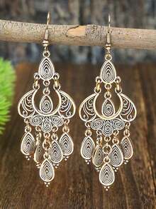 TopHanqi 1pair Bohemian Antique Gold Women's Fashion Pendant Earrings With Tassels, Drop-Shaped, Suitable Daily Wear, Going Out, Work, Party, Date, Versatile - 白色 - 查看 2