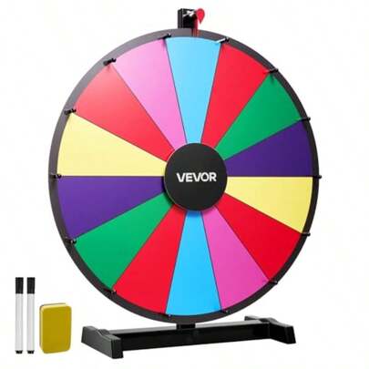 24 In Spinning Prize Wheel With 14 Slots And Stand For Tabletop Use Interactive Win Fortune Roulette Game With Dry Erase Board And 2 Markers In 6 Colors Easy Assembly Ideal For Party Pub Trade Show Carnival And Event Entertainment