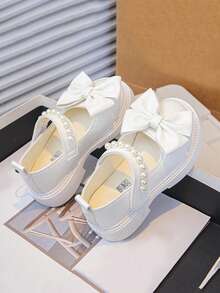 1 双新款婴儿和幼儿时尚平底女童鞋可爱蝴蝶结鞋儿童软底休闲鞋，适合日常穿着和休闲装，轻便、舒适、防滑设计 - 米色 - 查看 3