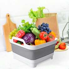 TFKI Collapsible Wash Basin With Drain Plug 2.4 Gallon 9L Collapsible Dish Basin Portable Bottle Washing Basin For Baby Bottles Vegetable Washing RV Camping - 灰色的 - 查看 4