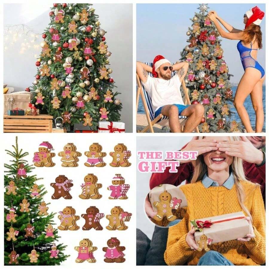 36 Pcs Gingerbread Ornaments Tree Decorations 3 Inch Gingerbread Decorations Wooden Hanging Ornaments Xmas Tree Home Kitchen Holiday Party Decor - Cute Style - View 1