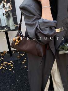 1 Túi đeo nách chắp vá cổ điển dành cho nữ, Túi đeo nách chất liệu PU, Tặng phụ kiện trang trí miễn phí khi theo dõi cửa hàng, Thích hợp cho các buổi đi chơi hàng ngày, hẹn hò, đi làm - Cà phê - Xem 7