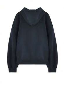 女式刺绣连帽宽松抽绳休闲长袖运动衫 - 藏蓝色 - 查看 6