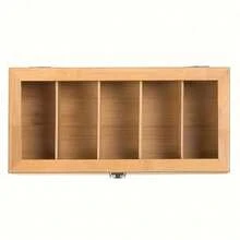 1pc Bamboo Tea Bag Storage Box - Multifunctional Tea Cabinet With Shelves For Coffee And Tea Bags, Desktop Organizer Display Box