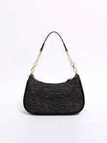 新款秋冬风格手提包/单肩包，奢华精致的新月形设计，时尚女士单肩包（含链条吊坠）。 - 黑色 - 查看 6