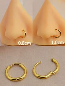 6 piezas Pendientes de aro pequeños y medianos chapados en oro de 18K, no se oxidan, pendientes de aro clásicos redondos para mujer y hombre, anillos para la nariz, perforaciones en la oreja, cartílago, concha, lóbulo, etc. Juego de pendientes de aro apilables de 6/8/10/12 mm - 6 pendientes de aro de acero inoxidable - Ver 2