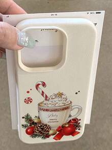 1 pezzo Custodia personalizzata per telefono con design di tazza termica con testo "Christmas Vibe" e motivo fiocco di neve dorato, versione internazionale, non la versione domestica - Bianco - Visualizzare 4