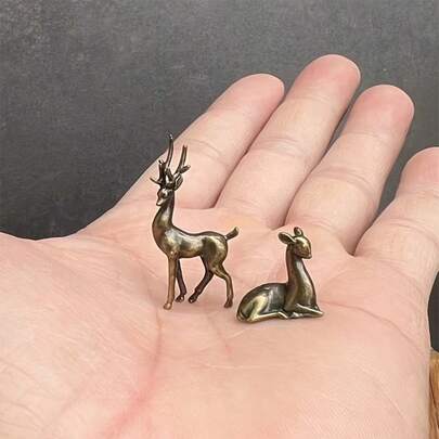 2pcs Vintage Brass Deer Figurines - Elegant Mini Decor, Suitable For Home, Furniture And Landscape Design, With Rustic Charm And Distressed Effect - Perfect To Add To Any Room