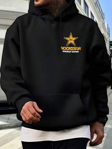 Men's Graphic Hoodie, Sweatshirt Herren,Vintage Streetwear Hooded Sweatshirt, Men'S Navy Blue Rockstar Energy Drink Graphic Hoodie - Casual, Loose Fit With Star & Letter Print, Long Sleeve Pullover For All Seasons, Allseason Pullover  Casual Hoodie Comfortable Fit Hoodie Comfortable Fabric, Quality Stitching, Printed Hoodie, Style Lovers, For Men's Christmass Gift - Black - View 7