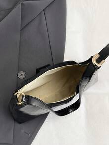 Der brandneue, modische, westlich anmutende Schultertasche ist eine beliebte, hochwertige Einfarbige Beuteltasche und eine einfarbige, schlichte Damen-Reisetasche - Schwarz - Übersicht 6