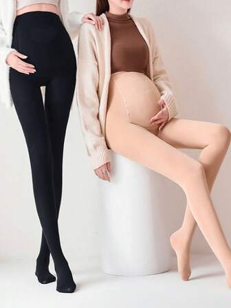 Maternity Cozy 200g Maternity Tights, Thermal Pregnancy Pantyhose For -5 To 15°C, Comfortable Stretch Tights With Soft Belly Panel