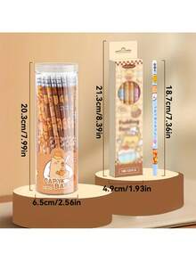 12支/盒卡通水豚图案HB铅笔带橡皮擦，必备文具礼盒套装，可擦铅笔，学习用品，学生铅笔，学习配件 - 彩色 - 查看 6