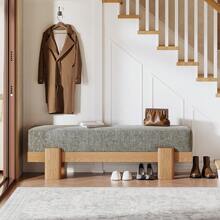 Tribesigns 55-Inch Upholstered Entryway Bench, Modern Shoe Bench With Fabric Padded Seat And MDF Frame, End Of Bed Stool For Bedroom, Entrance, Living Room, Grey & Oak - 灰色和橡木色 - 查看 6