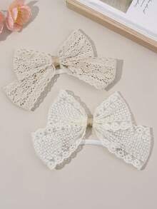 2pcs Beige Tulle Bow Headband,Flowers Hair Band,Comfortable And Breathable Hair Accessories For Baby Infant Newborn Daily Use Gifts