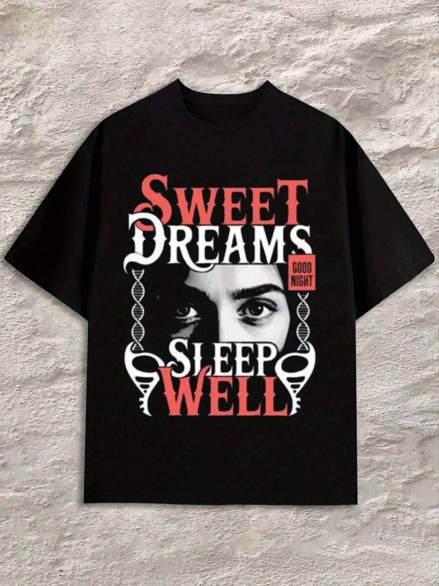 GREE NINK Camiseta de Mujer 100% 180Gsm para Dormir Bien y Sueños Dulces - Negra con Gráfico de Higiene del Sueño Rojo y Blanco, Manga Corta, Cuello Redondo, Top Casual para la Ruta Nocturna, Cómoda para Todas las Estaciones - Camiseta Tipo Tee para Mejorar los Hábitos de Sueño