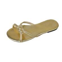 Women's Stylish Knot - Accent Slide Sandals, Open Toe, Flat Heel, Chic Style, Gold, Faux Leather Material, Summer Daily & Party Shoes - 金色 - 查看 14