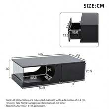 100*50*30cm Coffee Table, Sofa Table With 2 Drawers, High Gloss Living Room Side Table, MDF Living Room Table, LED Coffee Table, Tempered Glass End Table, Black Designer Table - Black - View 12