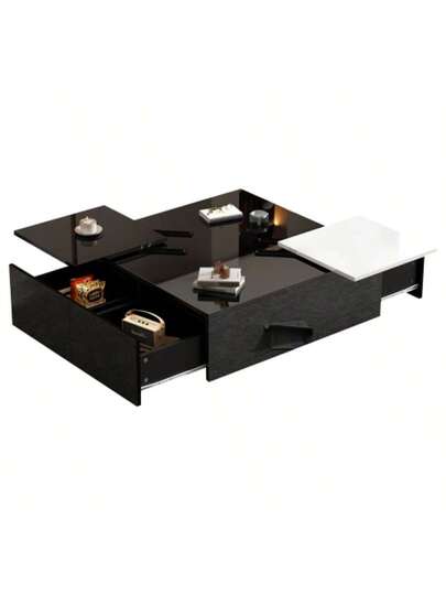 Moderne Square High Gloss Zwart Sofa 75*75*33.5 Cm Slatted Base, Small Sliding Tabletop In Contrasting White, Max. Load Capacity 30 Kg view 11