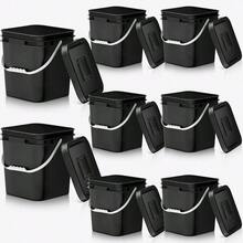 8 Pcs 3.5 Gallon Square  Bucket With Lid And Plastic Handles For Storing Dry Food Charcoal Camping Fishing Storage Solutions In Black Durable And Stackable Design For Outdoor And Indoor Use - màu đen - Xem 1