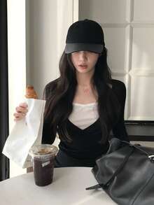 V-Neck 2 In 1 Slimming Undershirt - Black - View 4