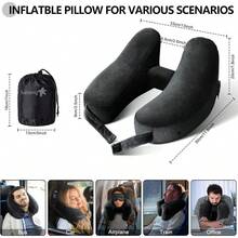 Neck Pillow For Travel Inflatable Airplane Pillow Comfortably Supports Head Neck And Chin Inflatable Travel Pillow With Soft Velour Cover And Portable Drawstring Bag Black Gift - PremiumBlack - Xem 5