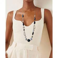 Noessla Layered Long Necklaces For Women Crystal Beaded Statement Necklace Sweater Silver Chain With Gifts Box Jewelry{Inchcolor_nameinch:Inch07-Blackgreyinch} - 07-黑灰色 - 查看 5