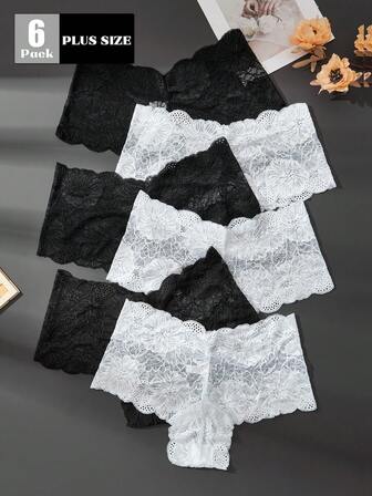 6条装加大码女士透气蕾丝花边性感三角裤