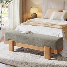Tribesigns 55-Inch Upholstered Entryway Bench, Modern Shoe Bench With Fabric Padded Seat And MDF Frame, End Of Bed Stool For Bedroom, Entrance, Living Room, Grey & Oak - 灰色和橡木色 - 查看 4