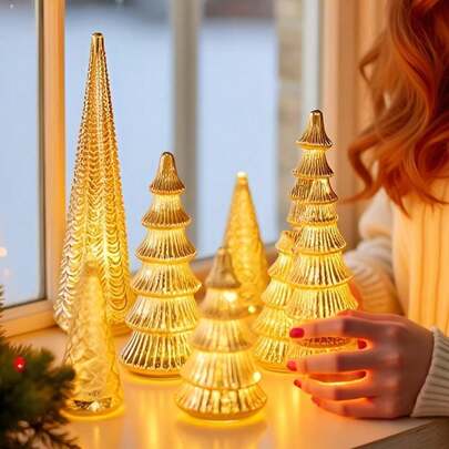 3pcs/5pcs Glowing Resin Christmas Tree Decor, Warm Lighting Holiday Decoration, Desktop & Bedroom Christmas Tree Decor, Creative Christmas Eve Gift, Home & Office Atmosphere Light, Christmas Decoration, Bedroom Home Cozy Decor, Christmas Gift, Holiday Atmosphere LightAAA Battery Not Included)
