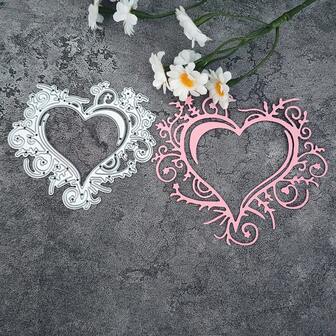 1pc Carbon Steel Cutting Matrix With Lace Heart For DIY Scrapbooking, Handmade Cards & Crafts - Silver