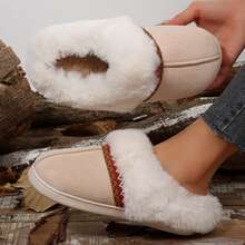 Women's Non-Slip Mute Floor Slippers - Solid Color With Plush Lining - 6652 Màu kaki - Xem 6