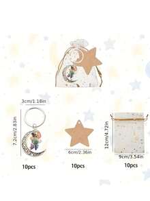12/3pcs Stone Moon Keychain Party Gift Set, Eid Al-Fitr Commemorative Pack, Suitable For Star And New Moon Themed Parties: Birthday Celebrations, Christmas Wedding Events, And Eid Al-Adha Collections - Includes A Charm, A Writeable Star-Shaped Card Tag, And A Drawstring Bag With A Starlight Design. - Multicolor - View 5