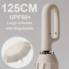 Extra Large Reinforced Umbrella For Men Women Wind And Rain Resistant UV Blocking Automatic Ring-Buckle Parasol - 灰色-10K 105CM_勃根地 - 查看 3