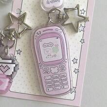 粉色复古卡通手机亚克力钥匙扣，星形扣环搭配“好运即将到来”爱心吊坠，多功能钥匙圈，可用于包包/钥匙，可爱萌系配饰，适合情人节、少女聚会及日常佩戴。 - 彩色 - 查看 9
